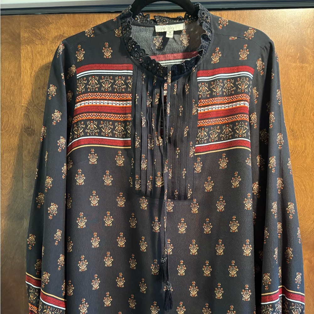 Pale Sky Dark Navy Patterned Top